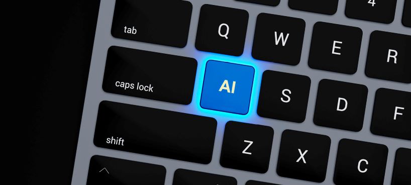 keyboard of a laptop with A button highlighted with a blue light